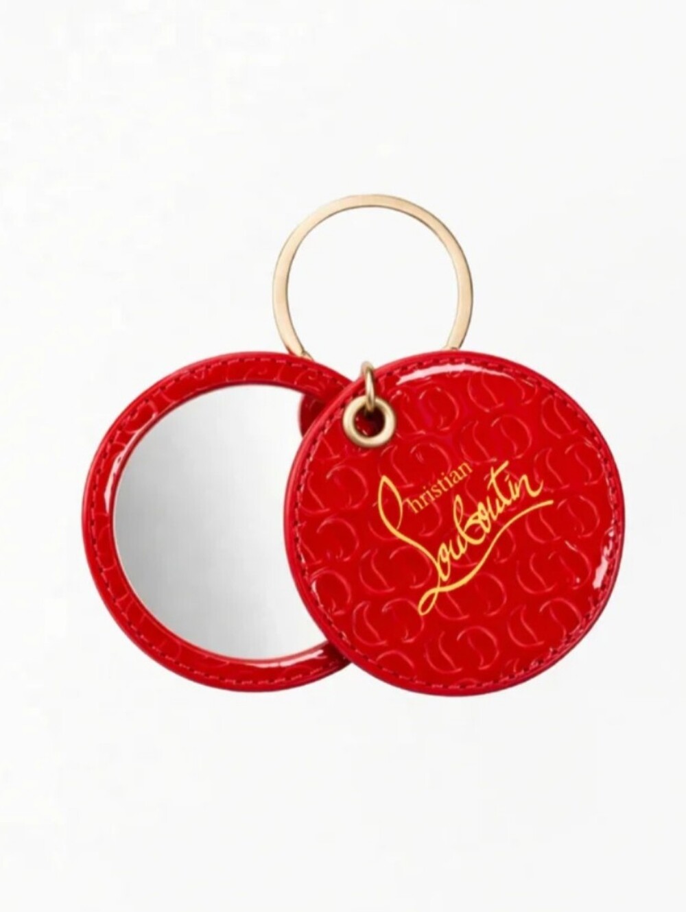 Christian Louboutin round Makeup Compact Mirror Ring Key Chain Red Glossy NEW